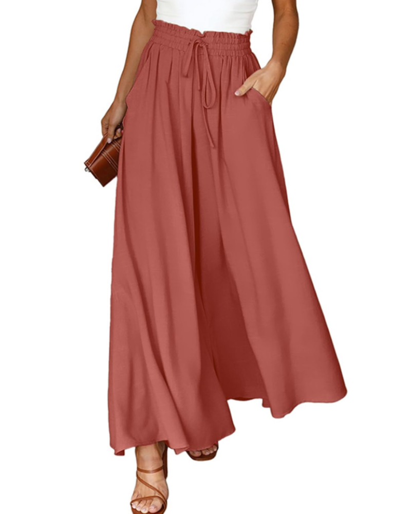 Ondine Pantalon Palazzo Femme – Taille Haute à Cordon, Fluide, Léger & Poches