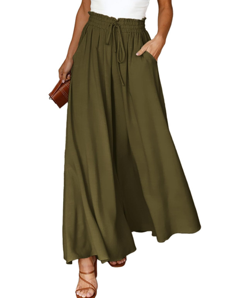 Ondine Pantalon Palazzo Femme – Taille Haute à Cordon, Fluide, Léger & Poches