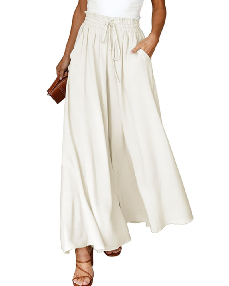 Ondine Pantalon Palazzo Femme – Taille Haute à Cordon, Fluide, Léger & Poches