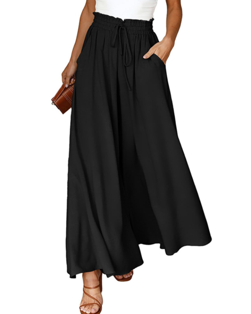 Ondine Pantalon Palazzo Femme – Taille Haute à Cordon, Fluide, Léger & Poches