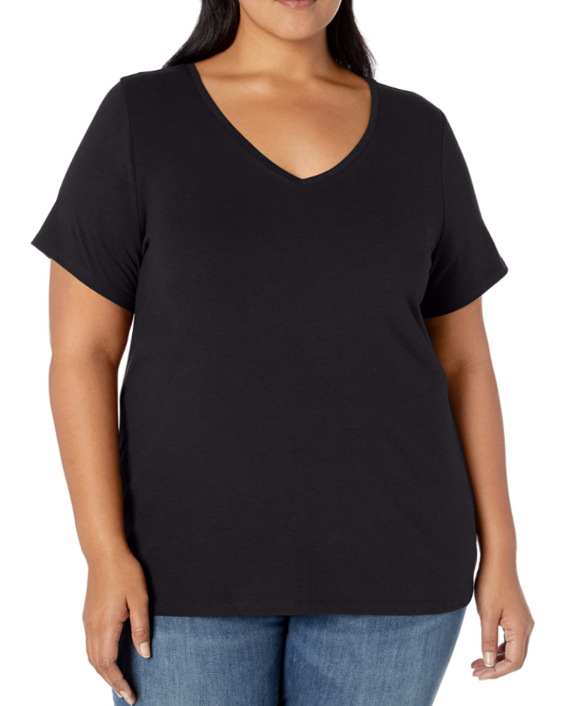 Mirabelle T-Shirt Femme Grande Taille – Col V, Manches Courtes, Coton Jersey Stretch & Coupe Ajustée