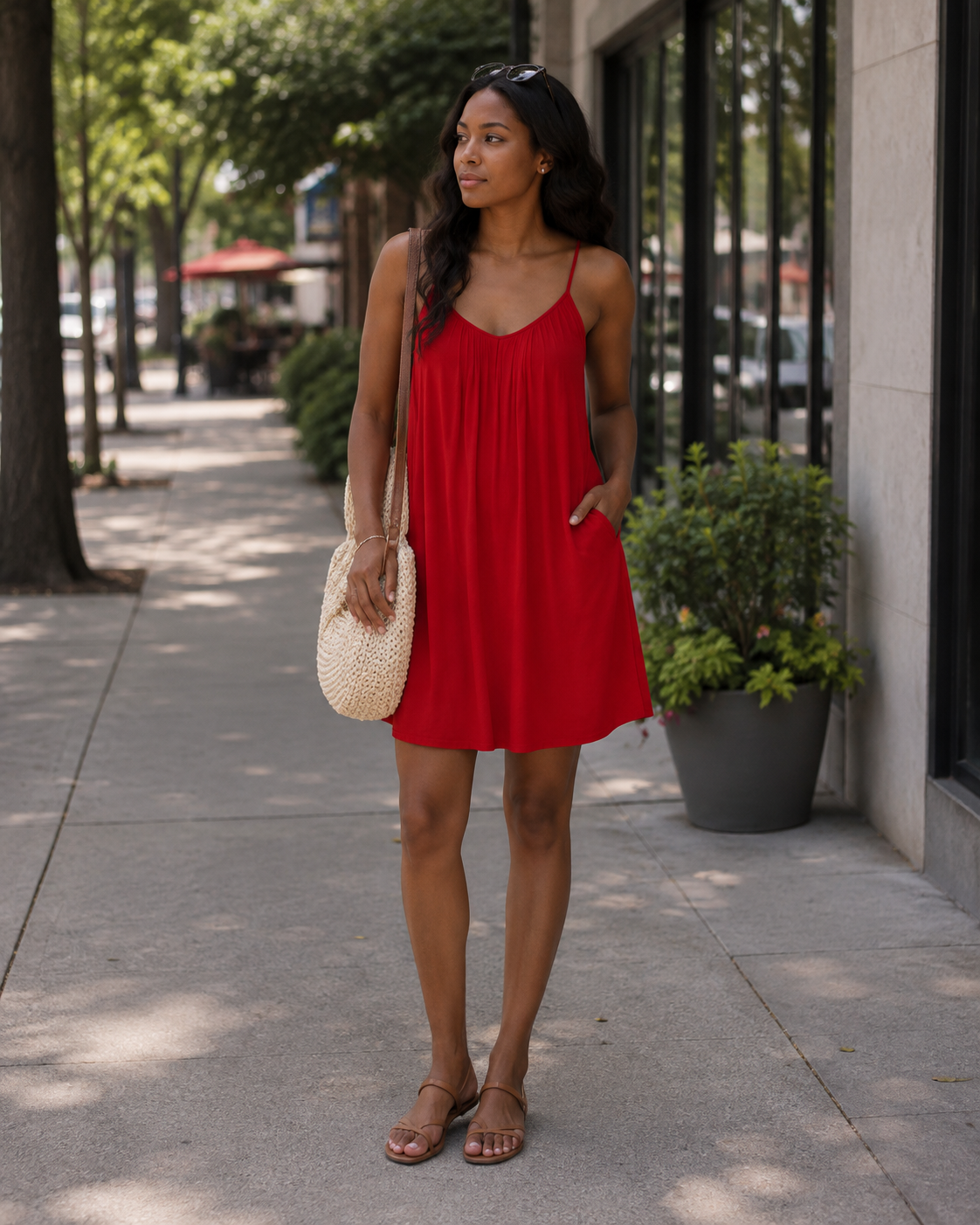 Dámský overal Seraphina – nastavitelné úzké ramínka, volný střih, široké nohavice a kapsy