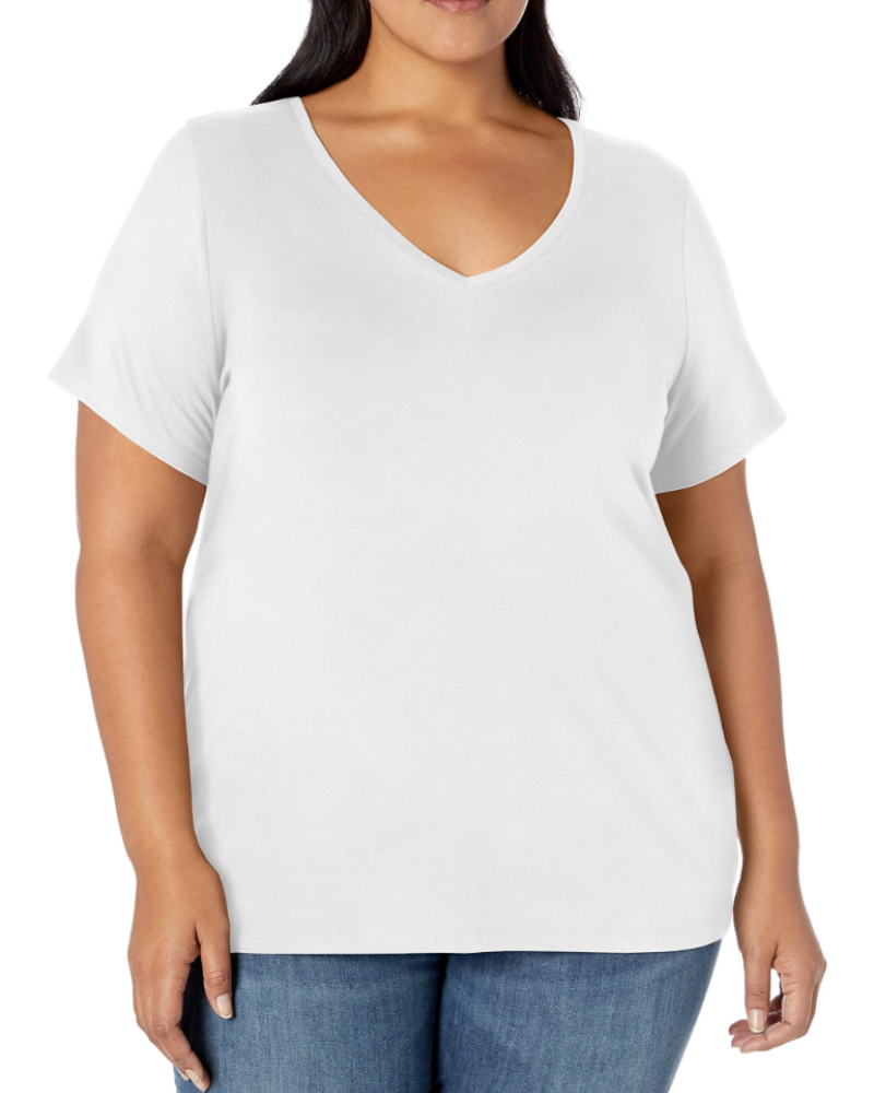 Mirabelle T-Shirt Femme Grande Taille – Col V, Manches Courtes, Coton Jersey Stretch & Coupe Ajustée