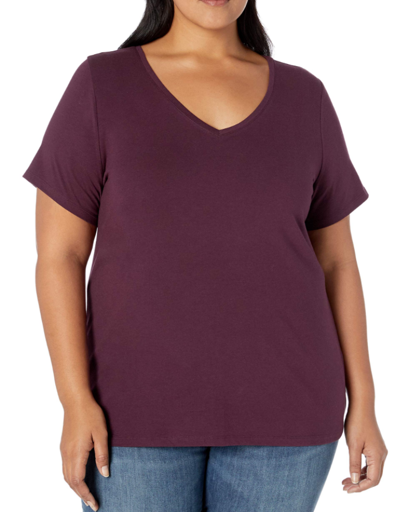 Mirabelle T-Shirt Femme Grande Taille – Col V, Manches Courtes, Coton Jersey Stretch & Coupe Ajustée