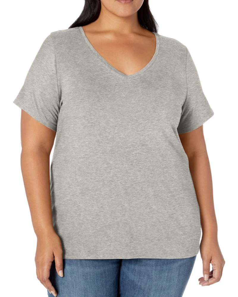 Mirabelle T-Shirt Femme Grande Taille – Col V, Manches Courtes, Coton Jersey Stretch & Coupe Ajustée