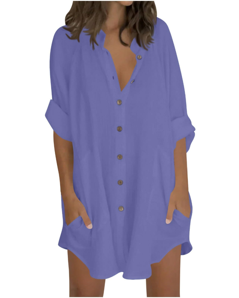 Vanessa Tunique Femme Été – Chemise Lin Coton Oversize Manches 3/4