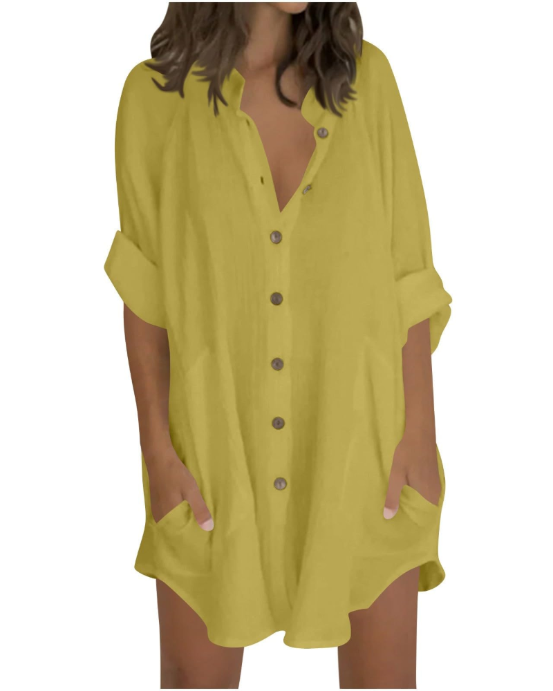 Vanessa Tunique Femme Été – Chemise Lin Coton Oversize Manches 3/4