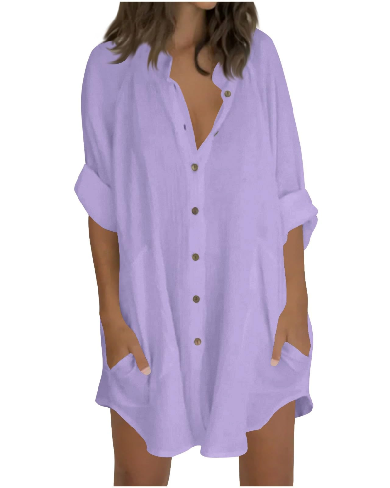 Vanessa Tunique Femme Été – Chemise Lin Coton Oversize Manches 3/4
