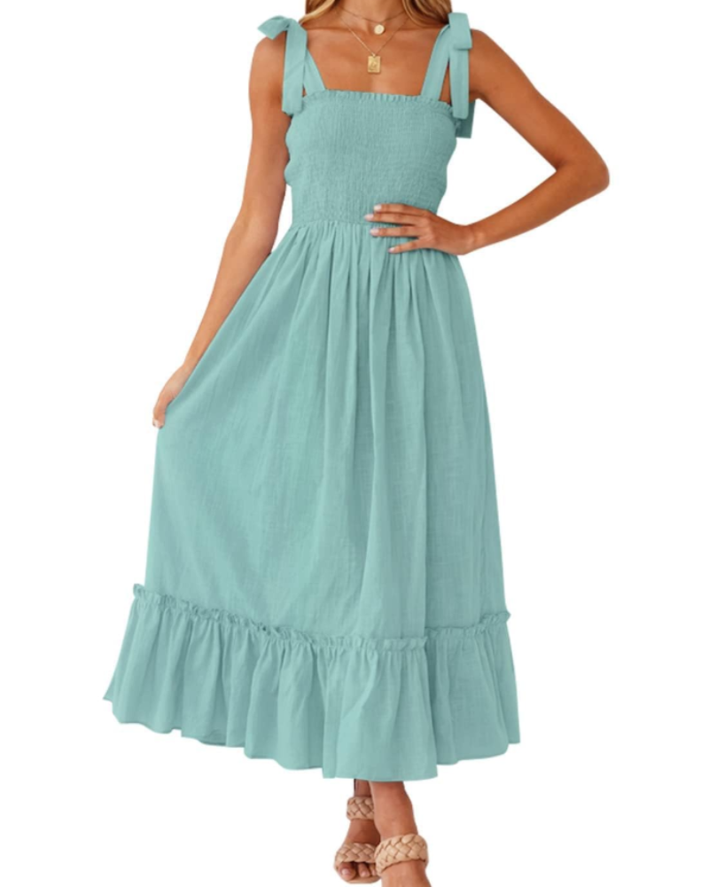 Abito Lungo Willow Donna Estate – Spalline Sottili, Scollo Quadrato e Volant