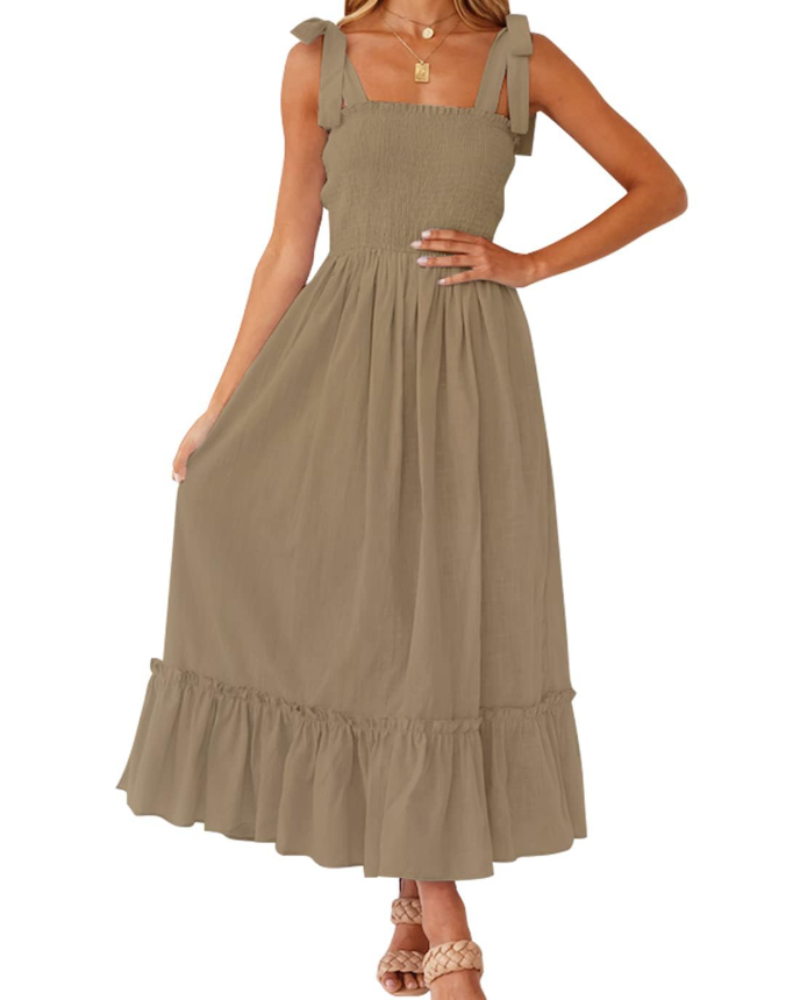 Abito Lungo Willow Donna Estate – Spalline Sottili, Scollo Quadrato e Volant