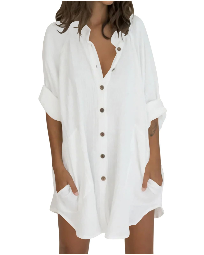 Vanessa Tunique Femme Été – Chemise Lin Coton Oversize Manches 3/4