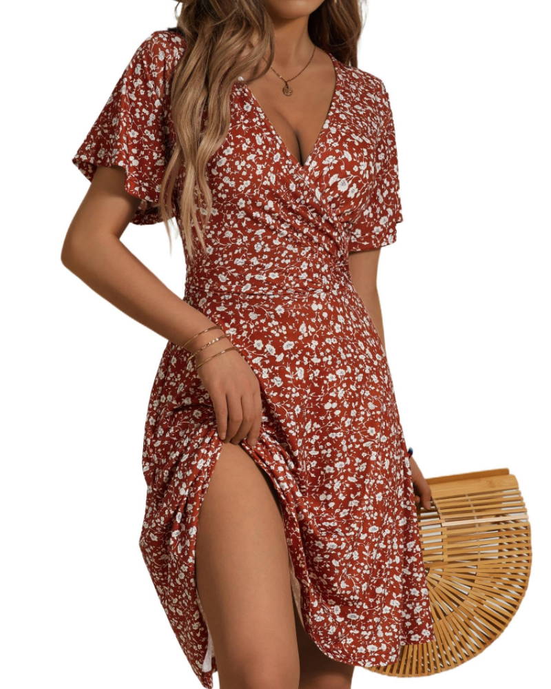 Abito Midi Faith Donna Estate – Incrociato con Scollo a V e Maniche a Volant