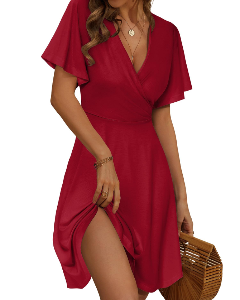 Kelsey Robe Midi Fleurie Femme – Robe Portefeuille Col V Taille Haute Manches Volantées