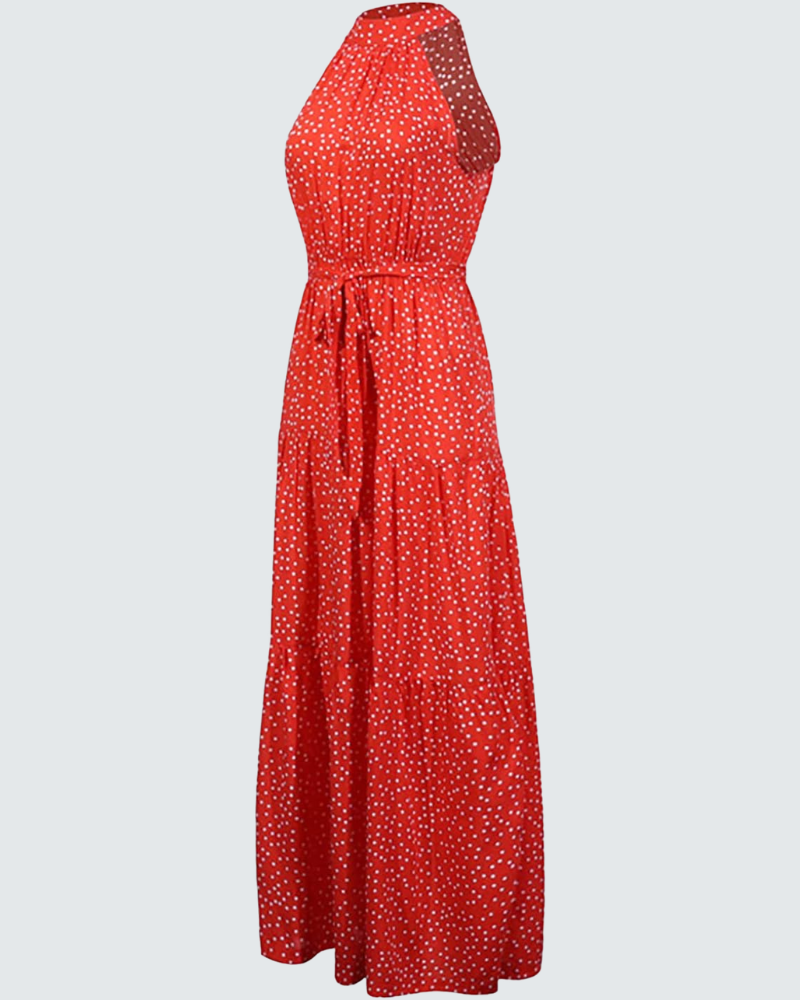 Fina Robe Femme Maxi Bohème – Imprimé Pois, Épaules Dénudées, Coupe Fluide Été