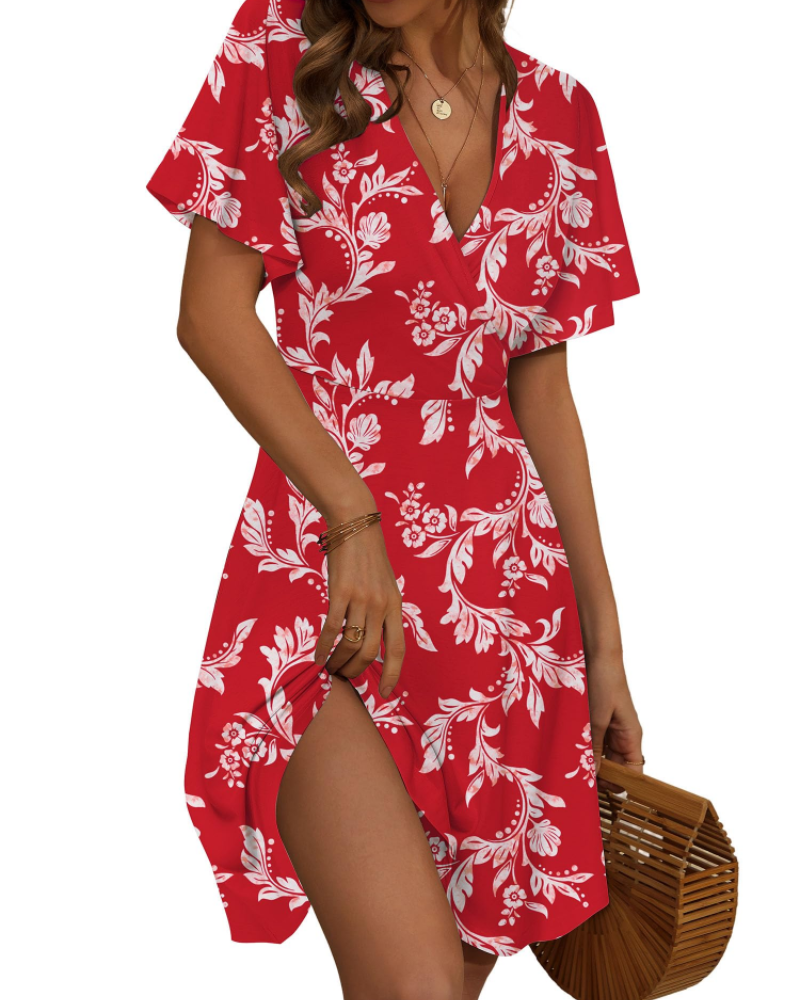 Abito Midi Faith Donna Estate – Incrociato con Scollo a V e Maniche a Volant
