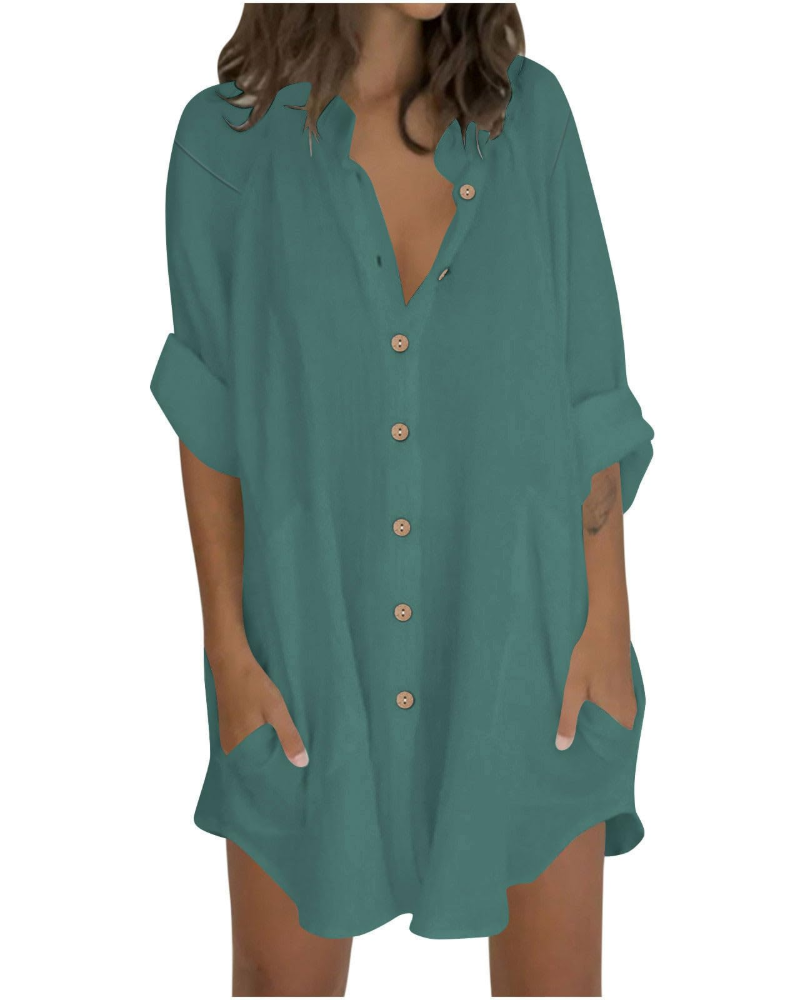 Vanessa Tunique Femme Été – Chemise Lin Coton Oversize Manches 3/4