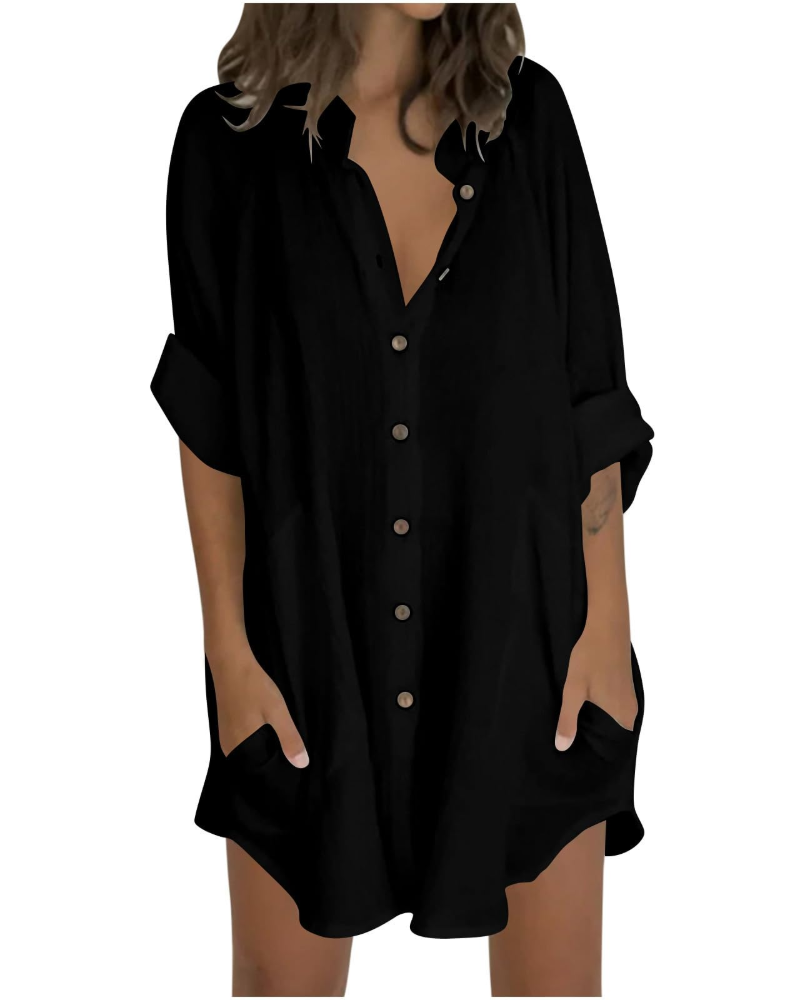 Vanessa Tunique Femme Été – Chemise Lin Coton Oversize Manches 3/4