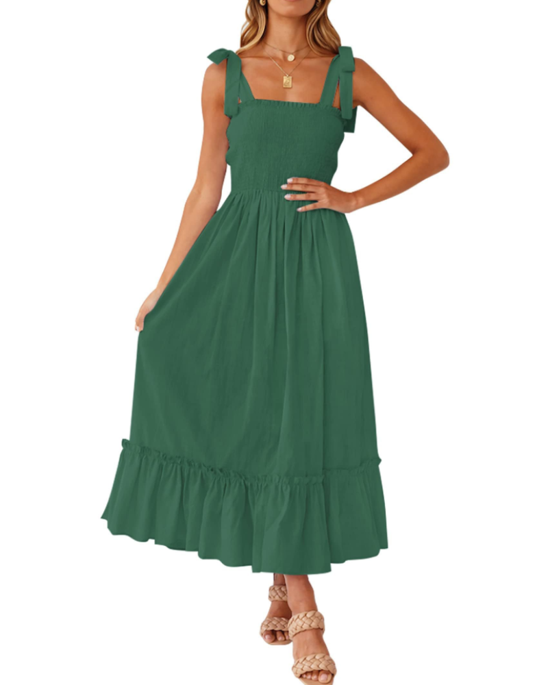 Abito Lungo Willow Donna Estate – Spalline Sottili, Scollo Quadrato e Volant