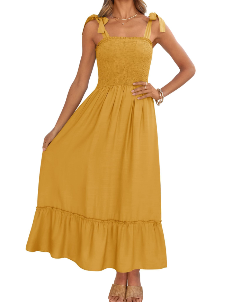 Abito Lungo Willow Donna Estate – Spalline Sottili, Scollo Quadrato e Volant