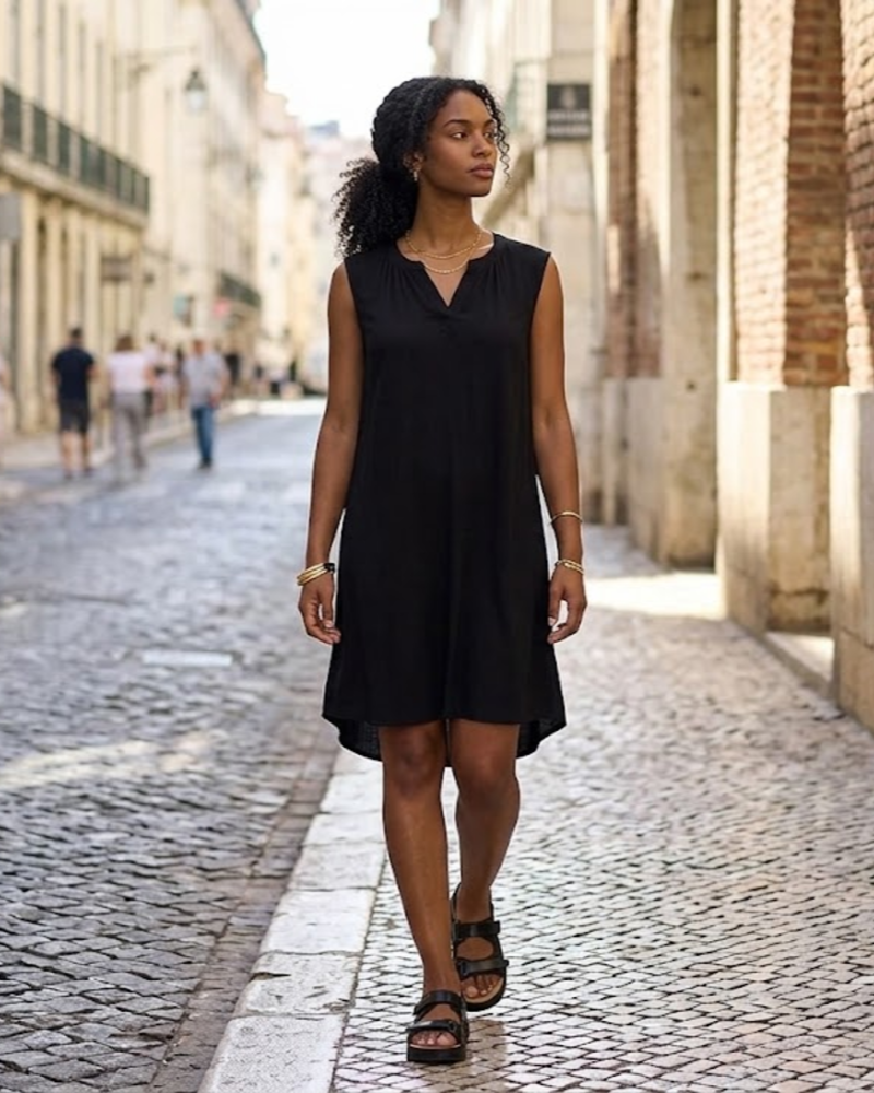 ladies sleeveless dresses Shelby Straight-Cut Women's Dress – Flowy 100% Viscose V-Ne ZAPAKA Women White Long MUSIC FESTIVAL Explore the versatility of COLOUR:Chocolate