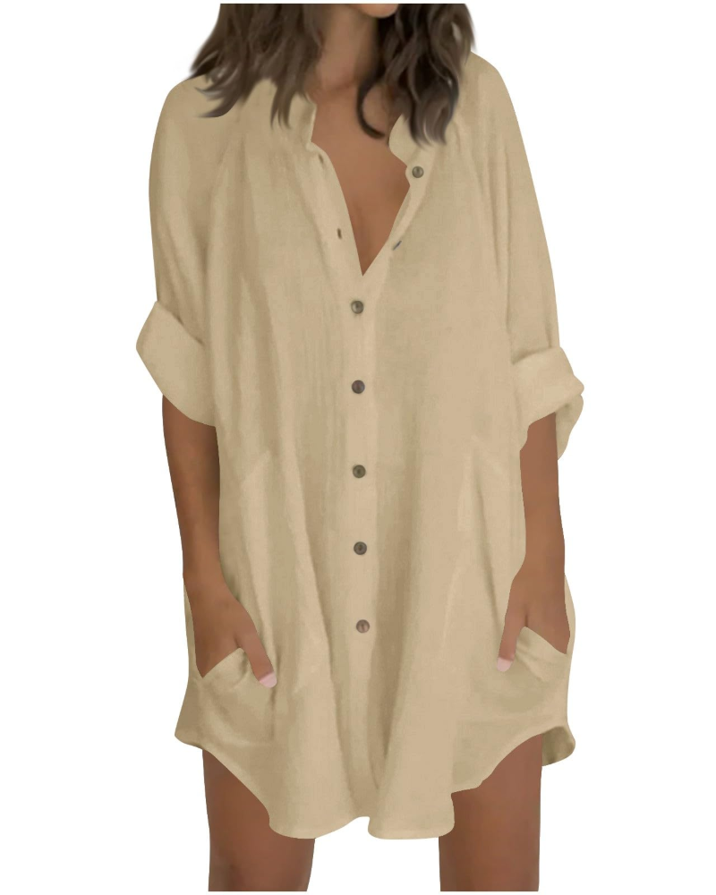 Vanessa Tunique Femme Été – Chemise Lin Coton Oversize Manches 3/4