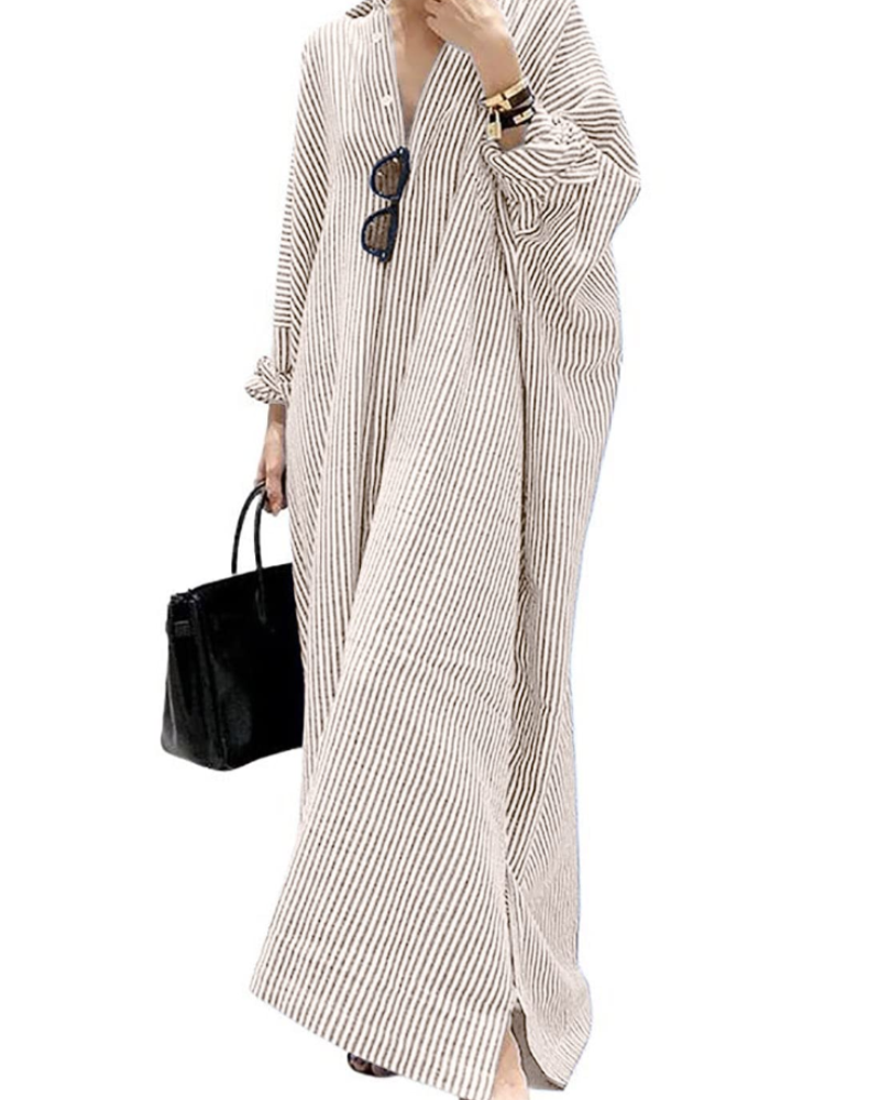 Vestito Chemise Maxi da Donna Lara – Cotone a Righe con Maniche Lunghe e Bottoni