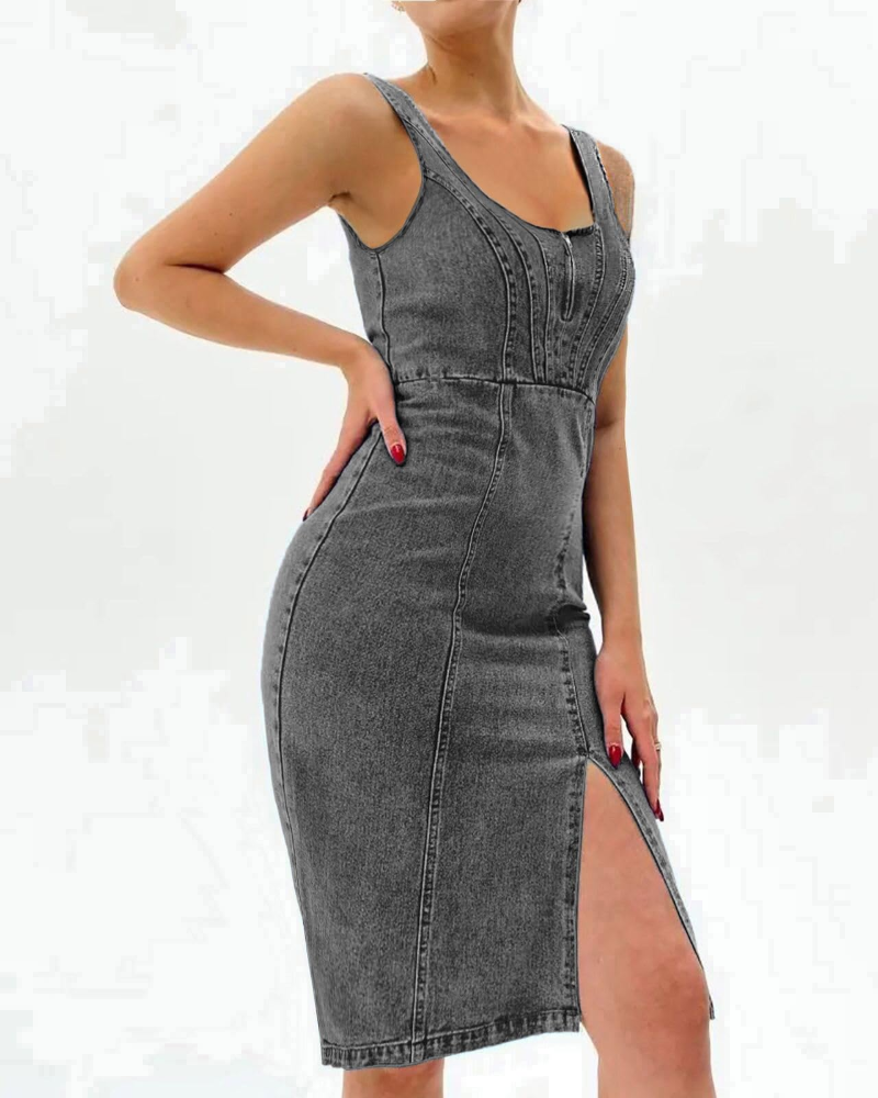 Vestito Midi Bodycon da Donna Maisie in Jeans – Spalline Regolabili e Spacco