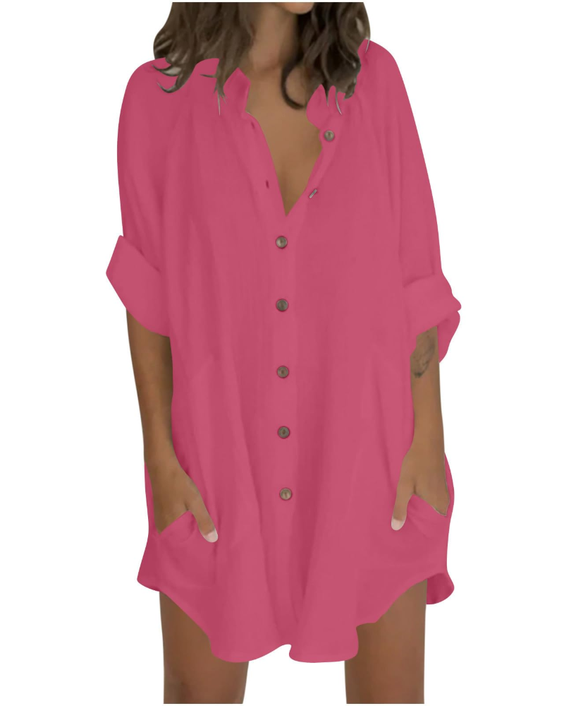 Vanessa Tunique Femme Été – Chemise Lin Coton Oversize Manches 3/4