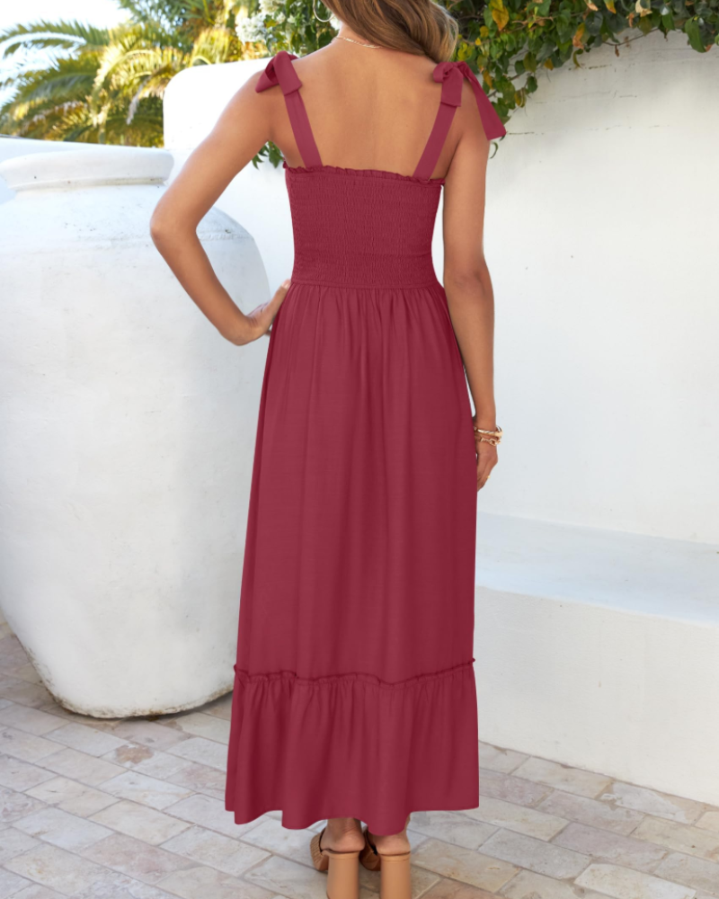 Abito Lungo Willow Donna Estate – Spalline Sottili, Scollo Quadrato e Volant