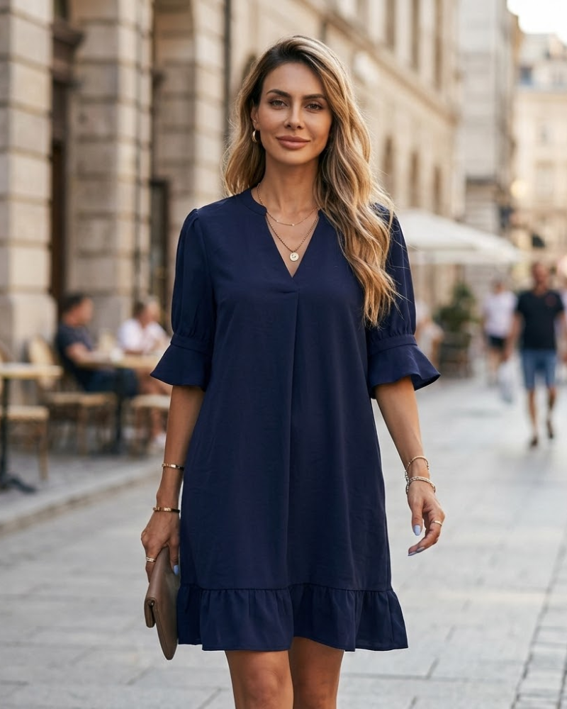 Emily letné šaty pre ženy – elegantné šaty s výstrihom do V, voľného strihu, s polodlhými rukávmi