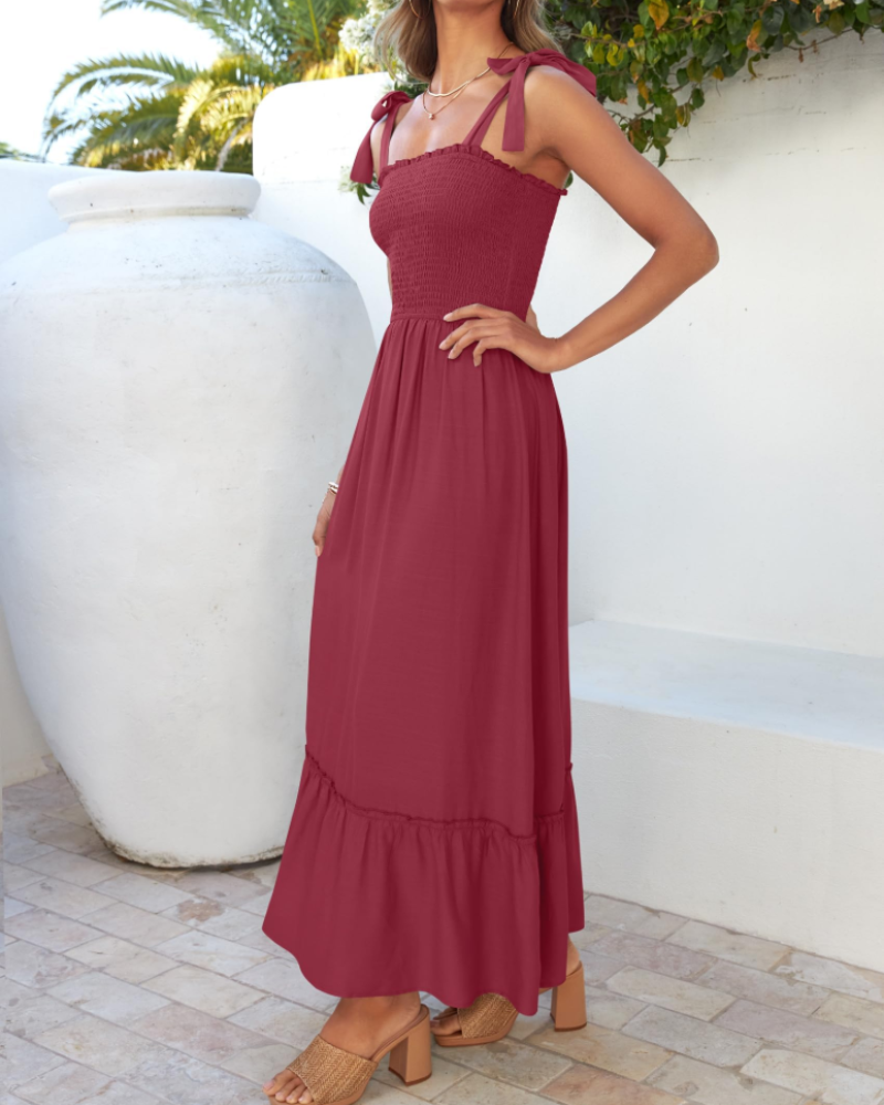 Abito Lungo Willow Donna Estate – Spalline Sottili, Scollo Quadrato e Volant