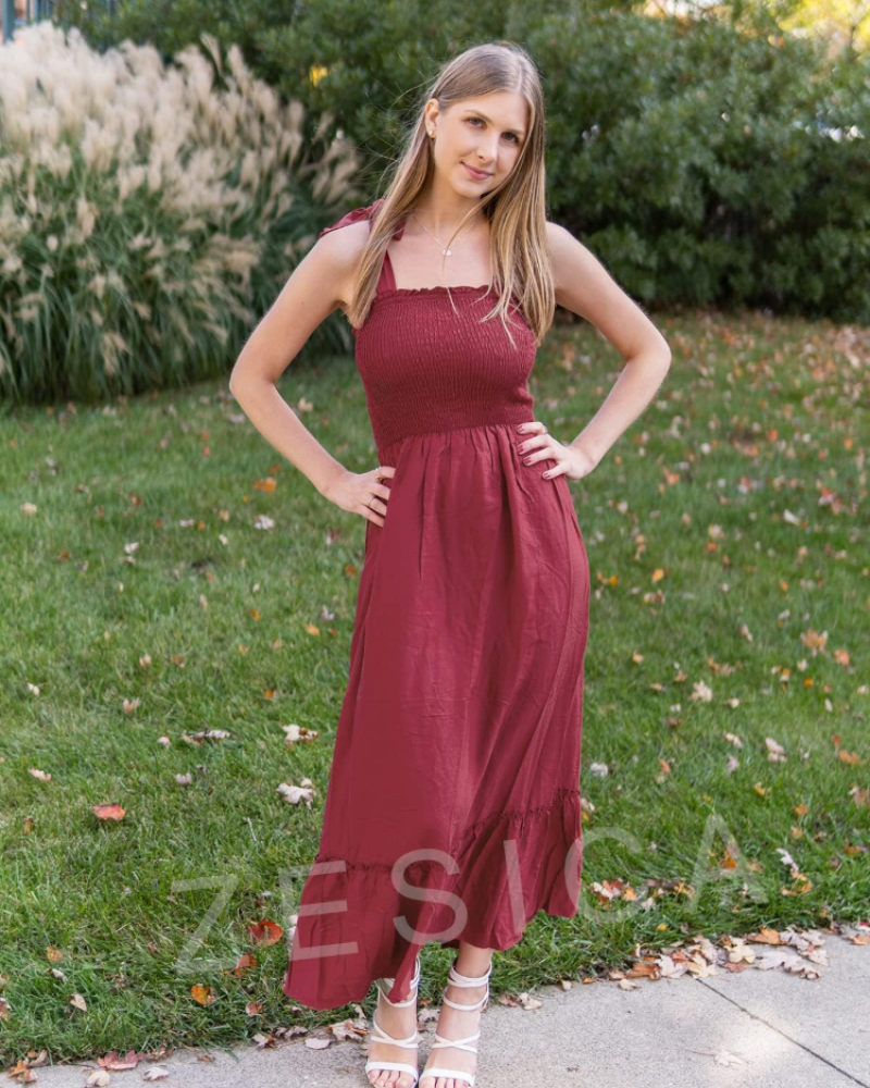 Abito Lungo Willow Donna Estate – Spalline Sottili, Scollo Quadrato e Volant