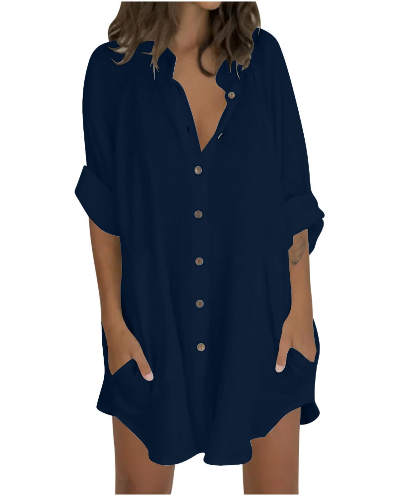 Vanessa Tunique Femme Été – Chemise Lin Coton Oversize Manches 3/4