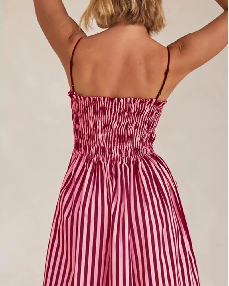 Berta Robe Femme Maxi Rayée – Bretelles Fines, Coupe Fluide, Dos Smocké Été