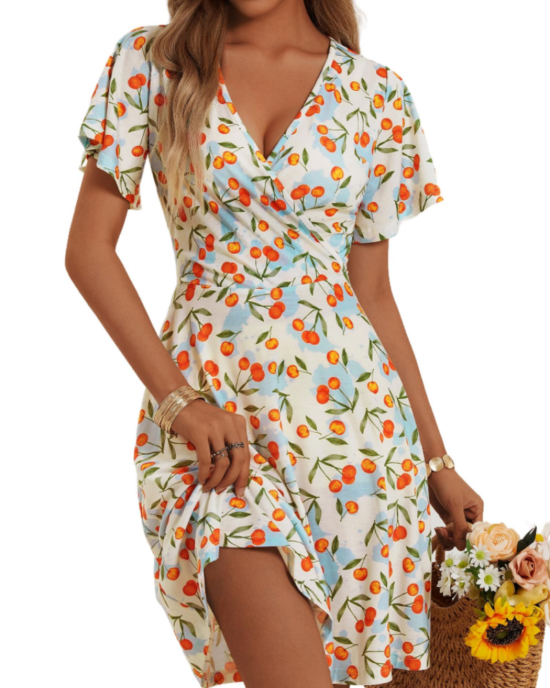 Abito Midi Faith Donna Estate – Incrociato con Scollo a V e Maniche a Volant