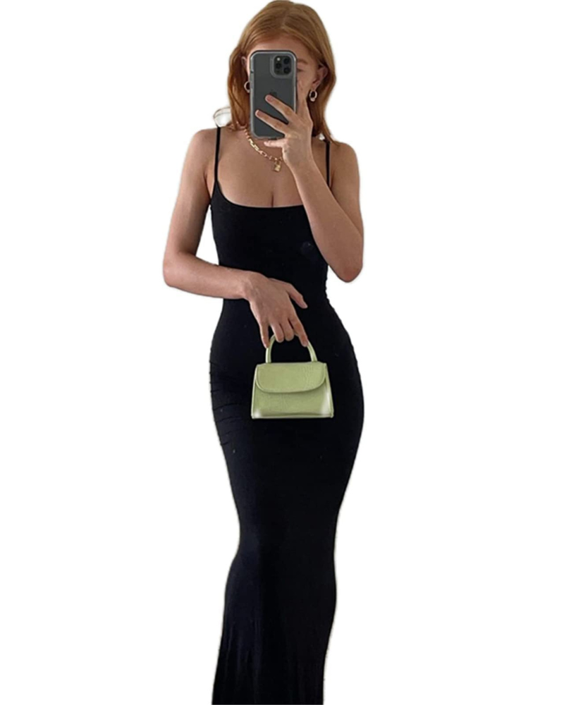 Aled Robe Femme – Uska maxi haljina s V-izrezom i tankim naramenicama, elegantnog kroja za večernje prilike