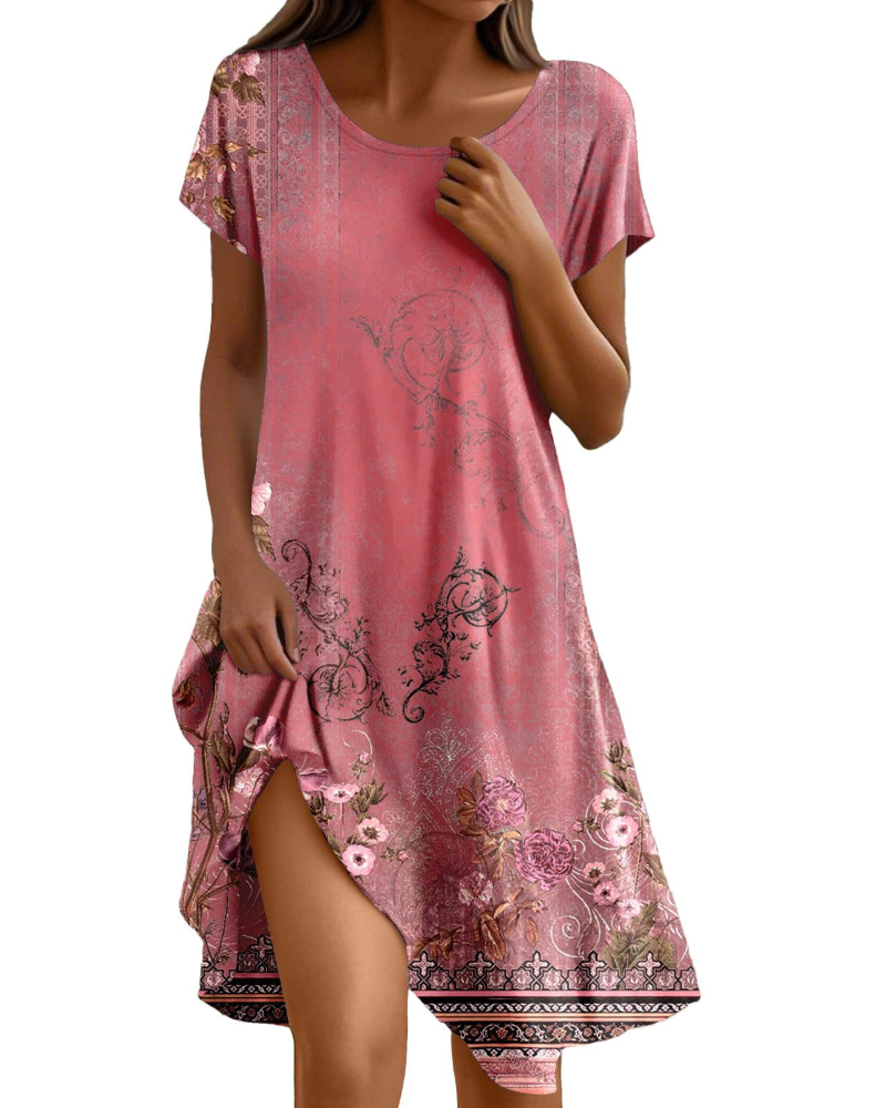 Sera Damenkleid – Fließendes Boho-Maxikleid mit Rundhalsausschnitt, Volants und A-Linien-Schnitt, Elegantes Sommerkleid