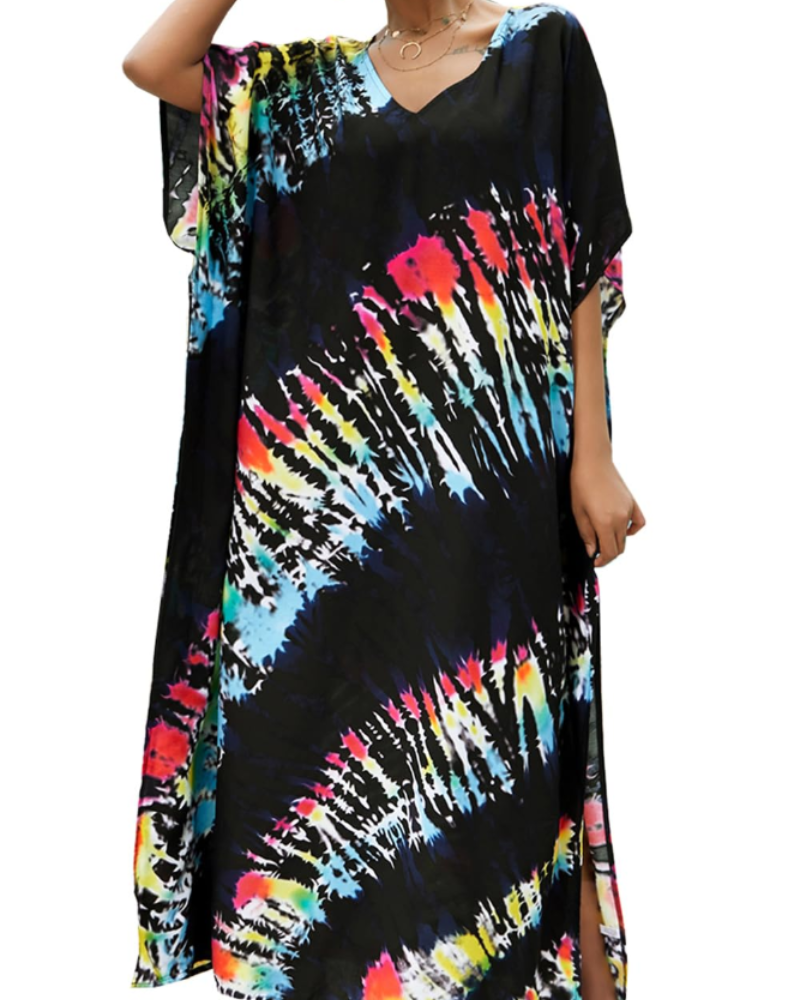 Ninna Dámský Kaftan – Dlouhé Bohémské Kimono s Květinovým Potiskem, Plážové Lehoučké Letní Překrytí