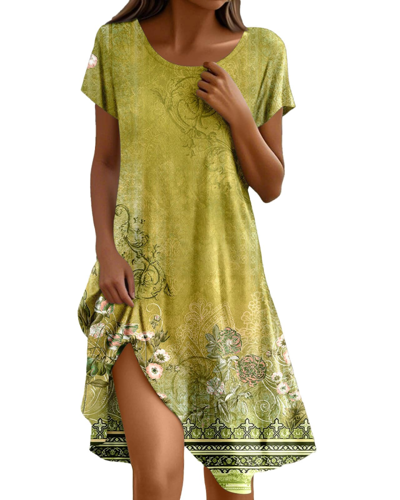 Sera Damenkleid – Fließendes Boho-Maxikleid mit Rundhalsausschnitt, Volants und A-Linien-Schnitt, Elegantes Sommerkleid