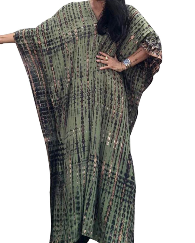 Ninna Dámský Kaftan – Dlouhé Bohémské Kimono s Květinovým Potiskem, Plážové Lehoučké Letní Překrytí