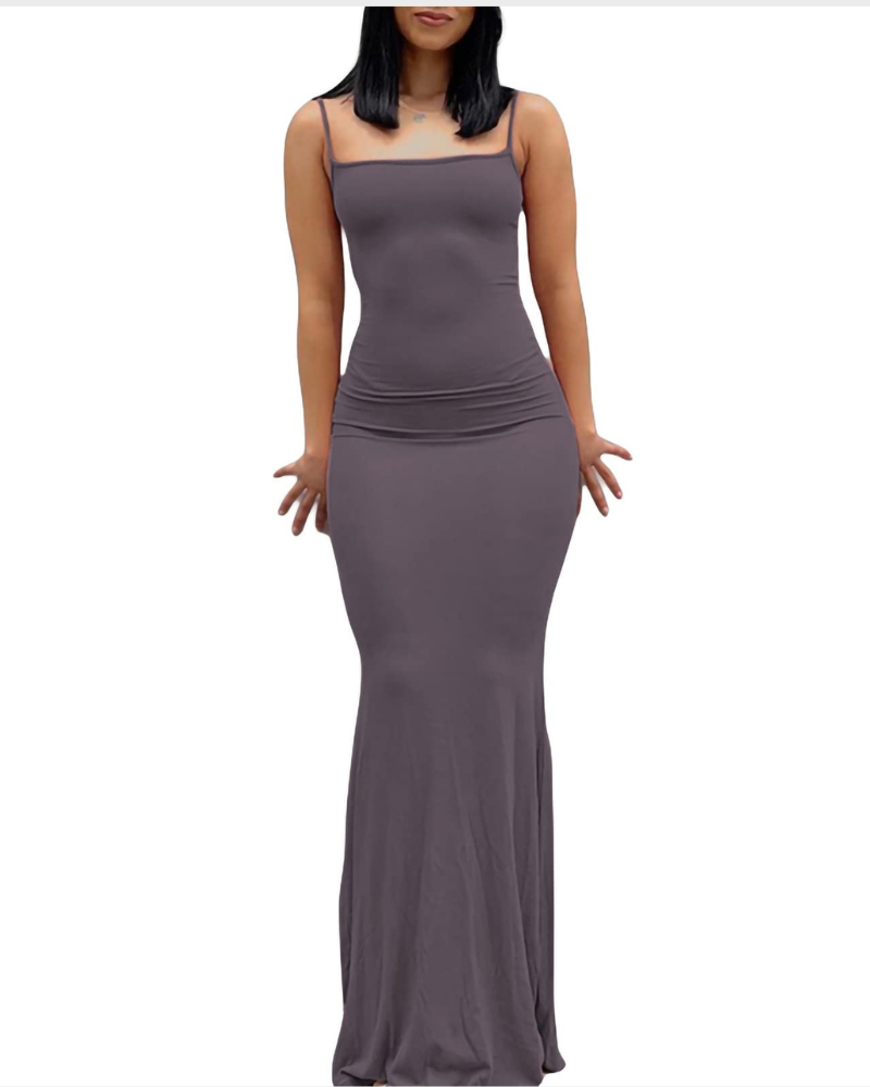 Aled Robe Femme – Uska maxi haljina s V-izrezom i tankim naramenicama, elegantnog kroja za večernje prilike