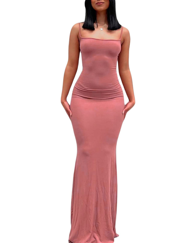Aled Robe Femme – Uska maxi haljina s V-izrezom i tankim naramenicama, elegantnog kroja za večernje prilike
