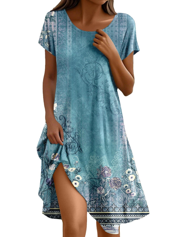 Sera Damenkleid – Fließendes Boho-Maxikleid mit Rundhalsausschnitt, Volants und A-Linien-Schnitt, Elegantes Sommerkleid