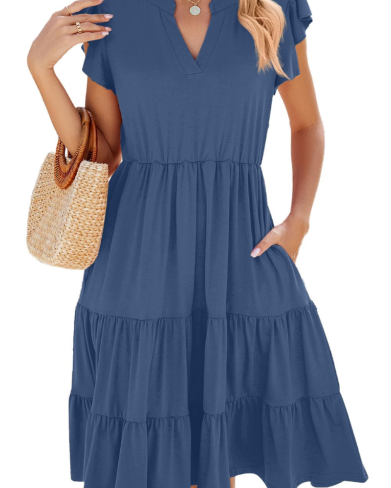 Brielle Robe Midi Femme – Robe Col V Sans Manches, Coupe A-Line Fluide & Poches
