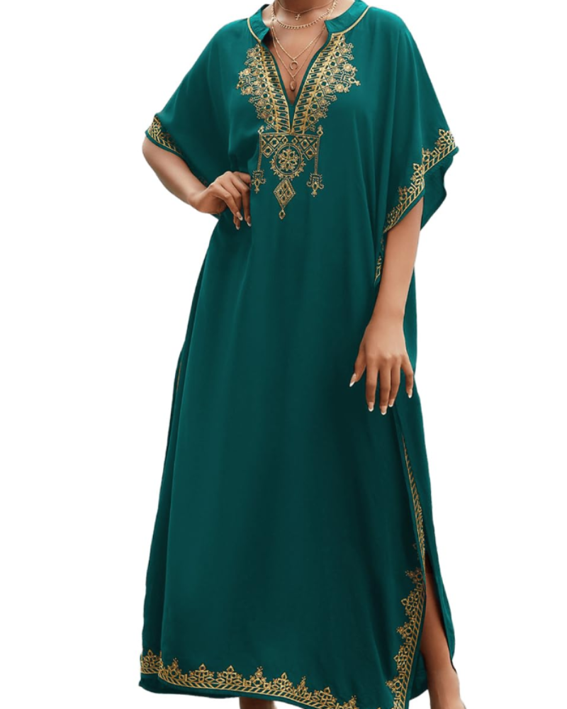 Ninna Dámský Kaftan – Dlouhé Bohémské Kimono s Květinovým Potiskem, Plážové Lehoučké Letní Překrytí