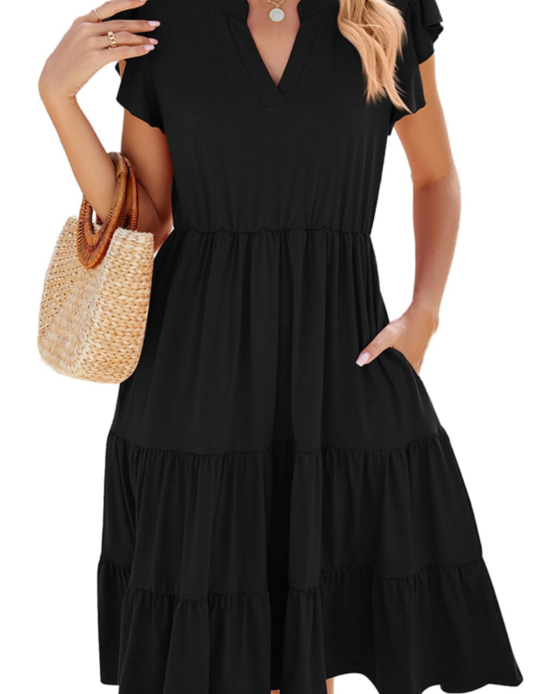 Brielle Robe Midi Femme – Robe Col V Sans Manches, Coupe A-Line Fluide & Poches