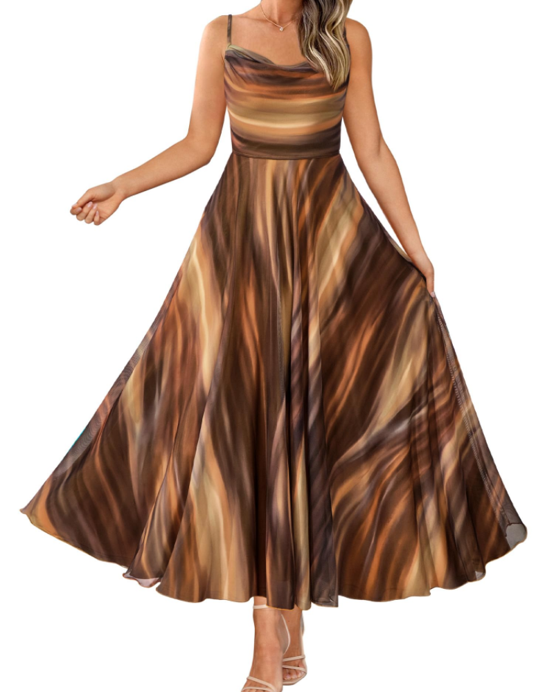 Denise Robe Femme – Robe Maxi Fleurie Bretelles Fines Col Drapé Coupe A-Line Élégante