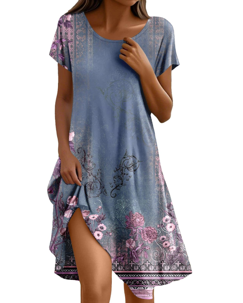 Sera Damenkleid – Fließendes Boho-Maxikleid mit Rundhalsausschnitt, Volants und A-Linien-Schnitt, Elegantes Sommerkleid