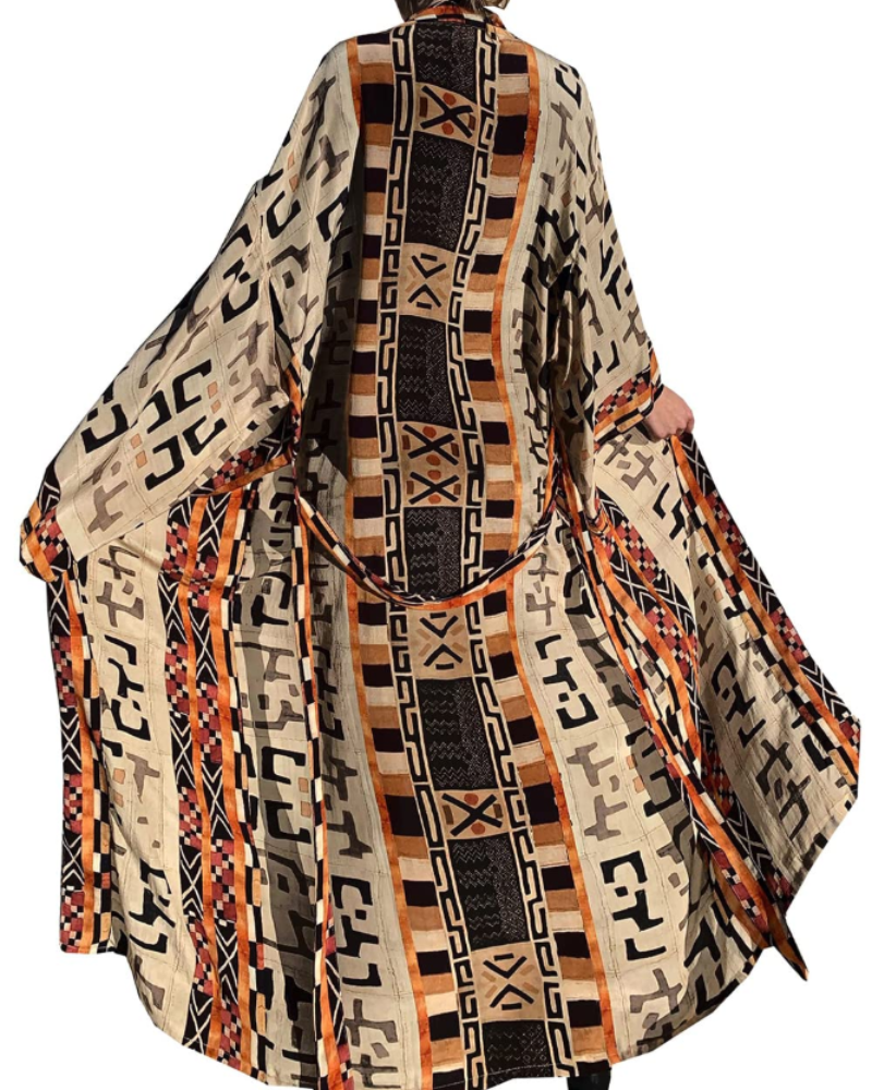 Ninna Dámský Kaftan – Dlouhé Bohémské Kimono s Květinovým Potiskem, Plážové Lehoučké Letní Překrytí