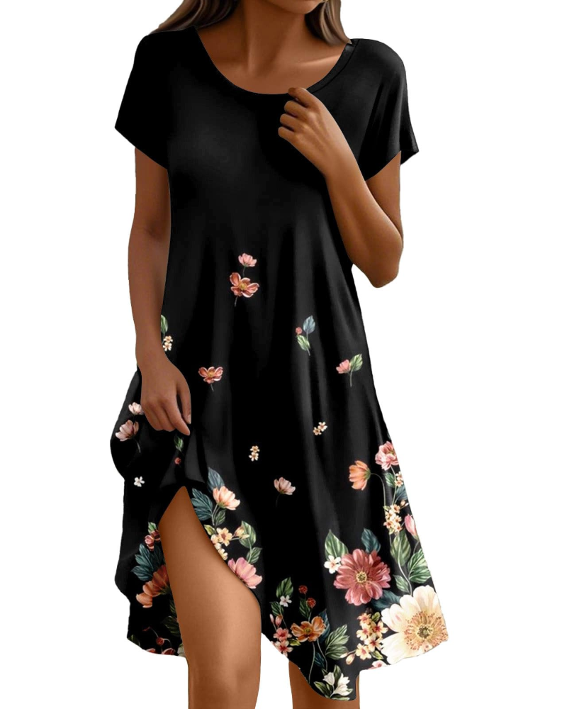Sera Damenkleid – Fließendes Boho-Maxikleid mit Rundhalsausschnitt, Volants und A-Linien-Schnitt, Elegantes Sommerkleid